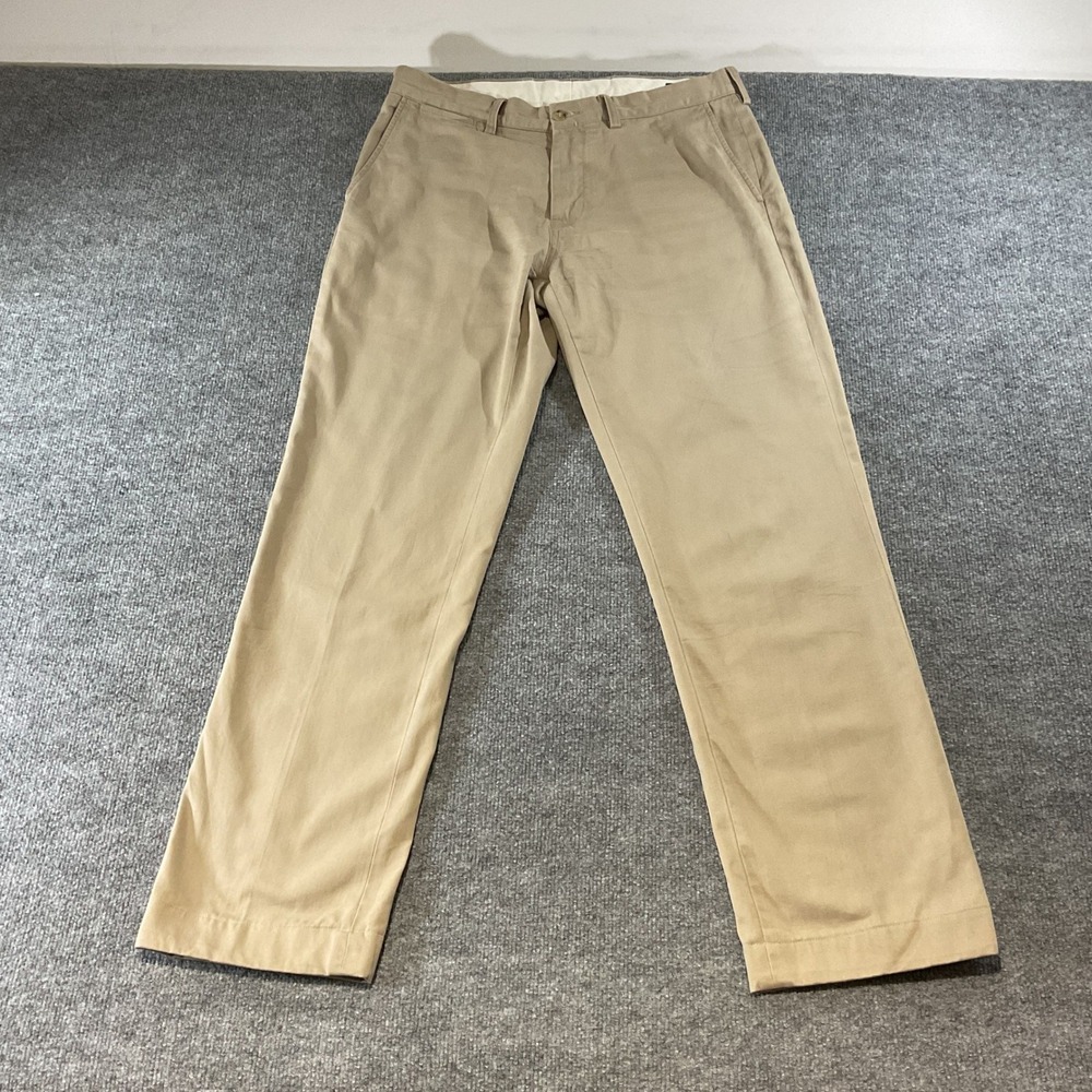 Polo Ralph Lauren Mens Chino Pants 34x34 Tan Khaki Straight Leg Flat Front Cotto